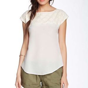 Beyond Vintage Silk Cream Lace Detail Top